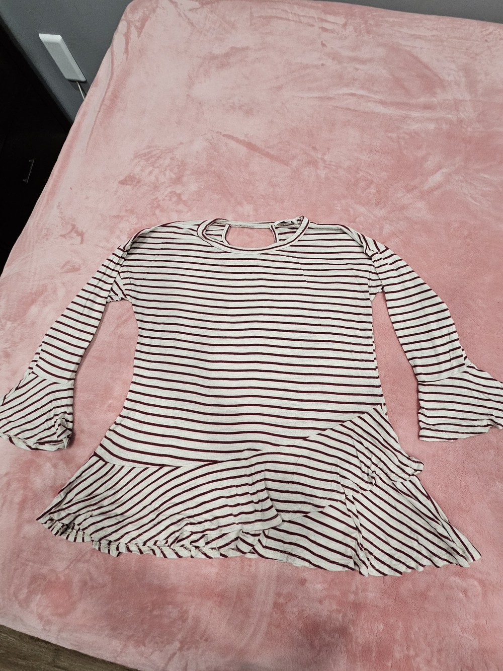 Hailey & Co. Striped Peplum Top in White and Burgundy